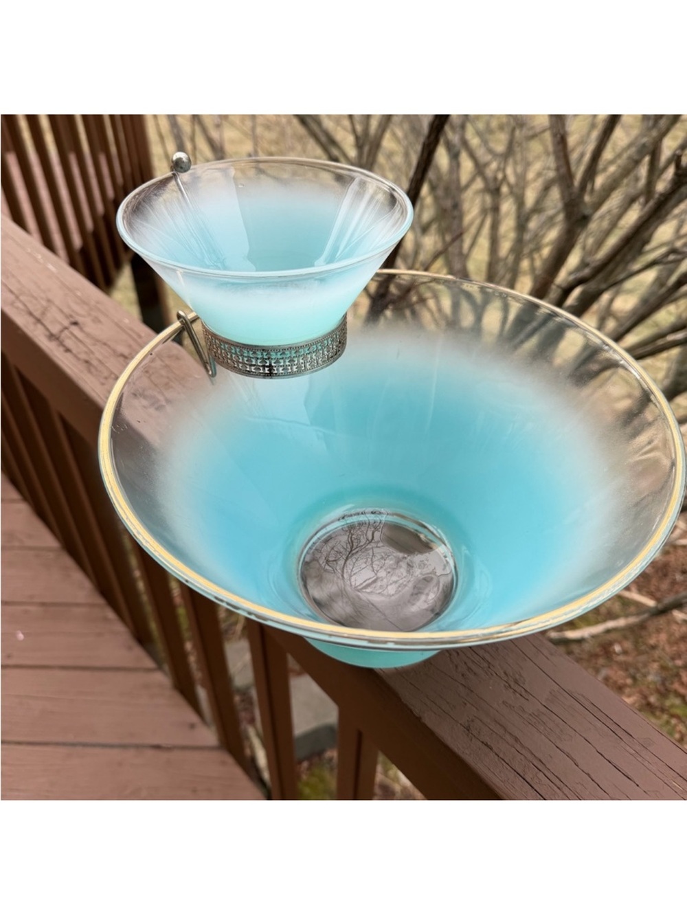 Vintage MCM Turquoise Blendo Federal Glass Chip and Dip Serving Bowl set - Picture 3 of 6